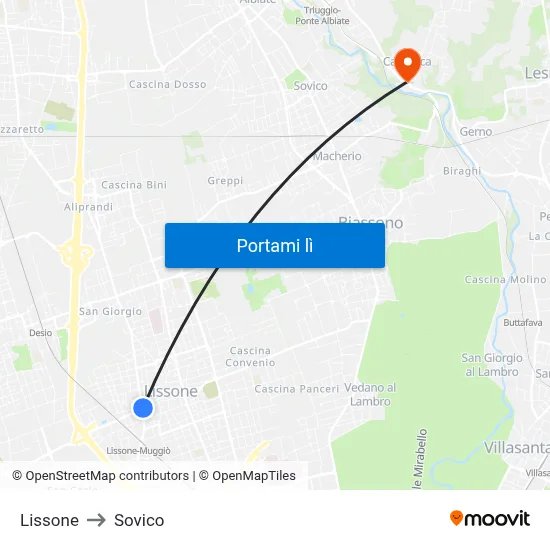 Lissone to Sovico map