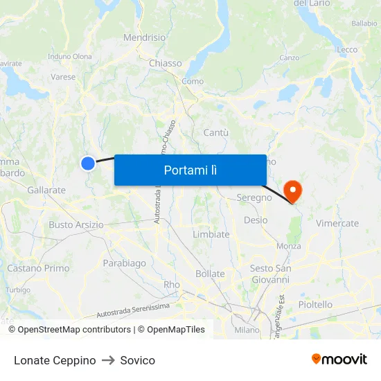 Lonate Ceppino to Sovico map