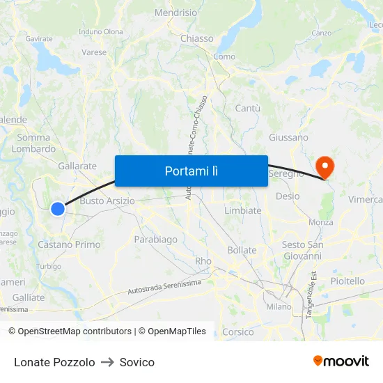 Lonate Pozzolo to Sovico map