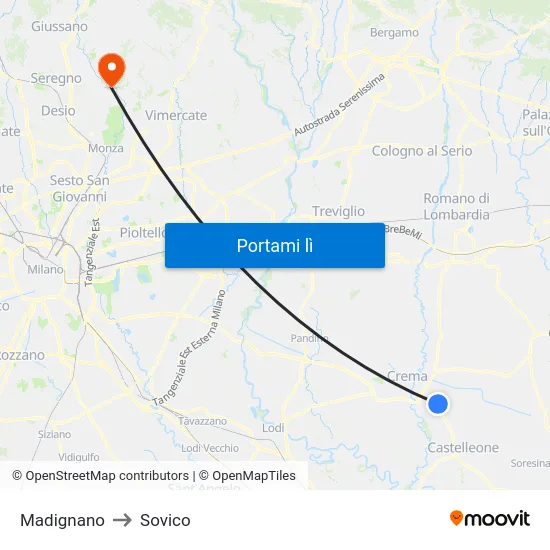 Madignano to Sovico map