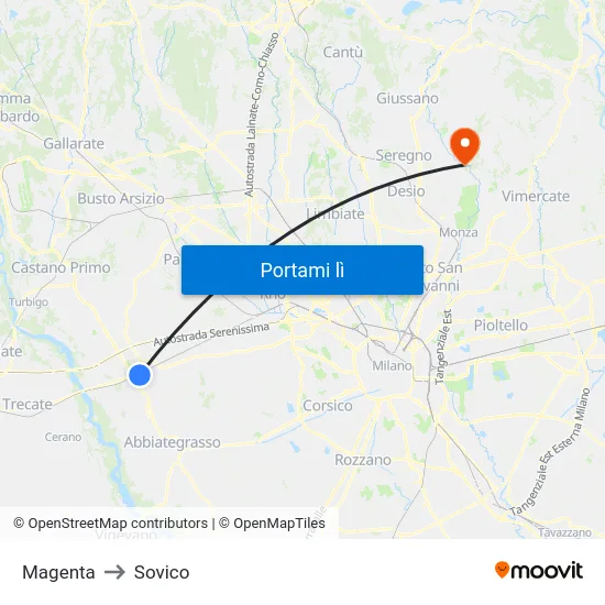 Magenta to Sovico map