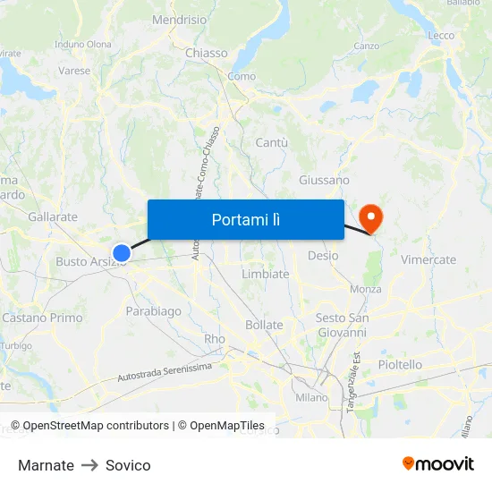 Marnate to Sovico map