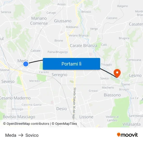 Meda to Sovico map