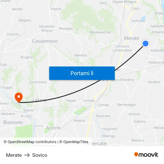 Merate to Sovico map