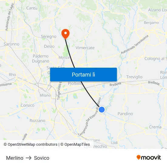Merlino to Sovico map