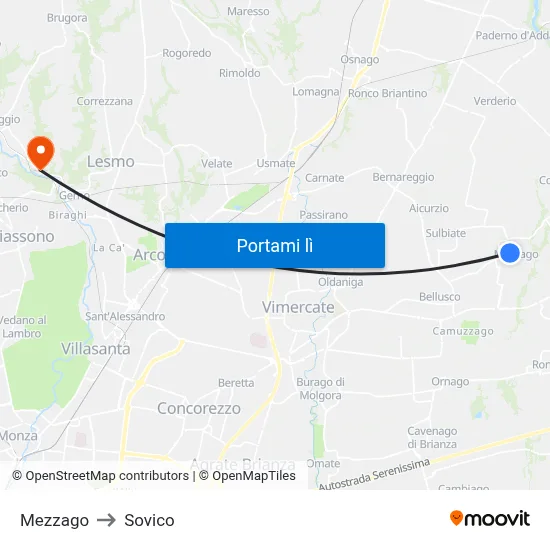 Mezzago to Sovico map