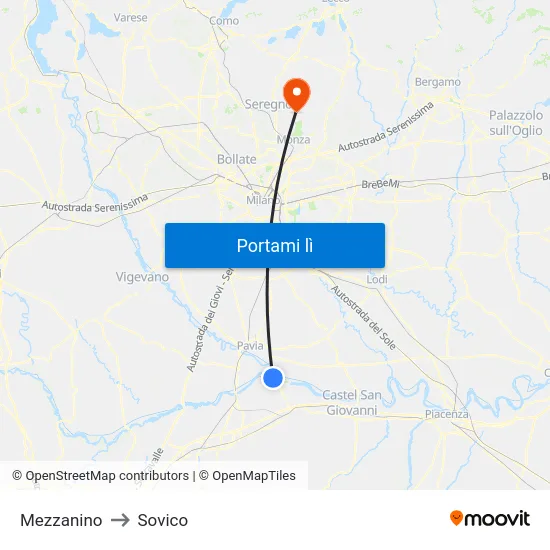 Mezzanino to Sovico map