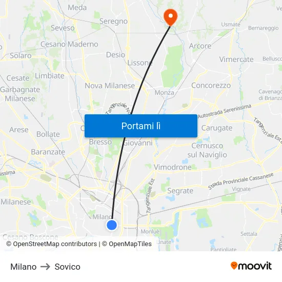 Milano to Sovico map
