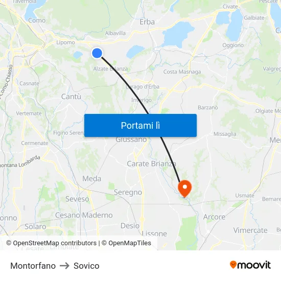 Montorfano to Sovico map