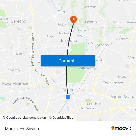 Monza to Sovico map