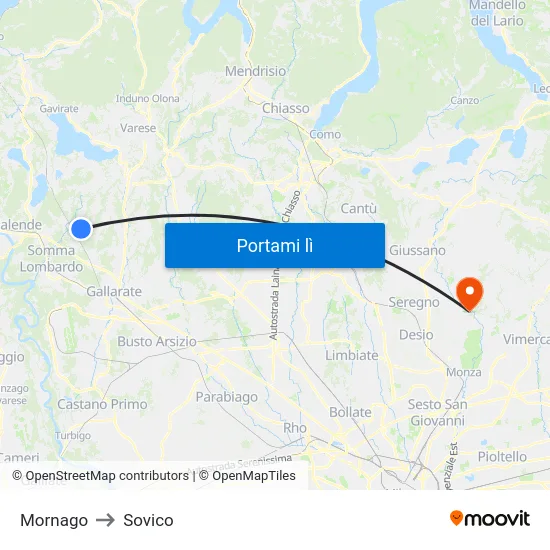 Mornago to Sovico map