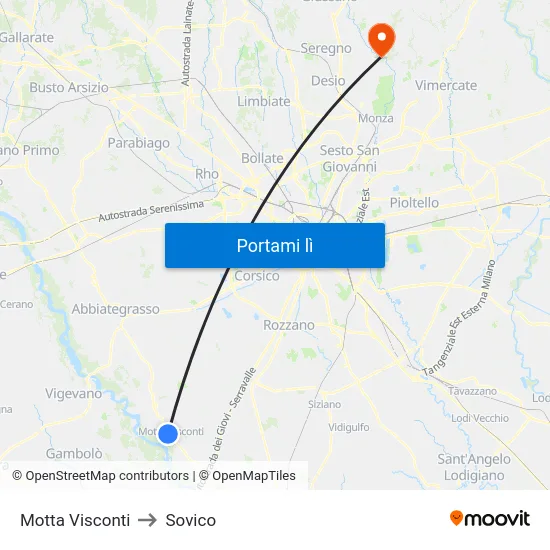 Motta Visconti to Sovico map