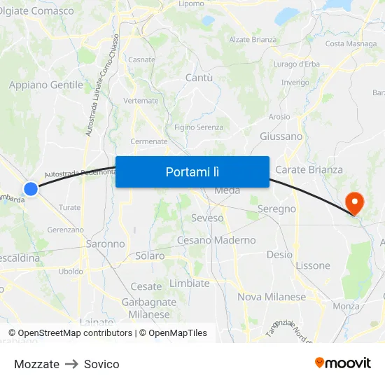 Mozzate to Sovico map