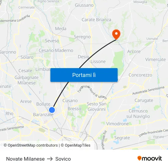 Novate Milanese to Sovico map