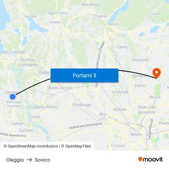 Oleggio to Sovico map