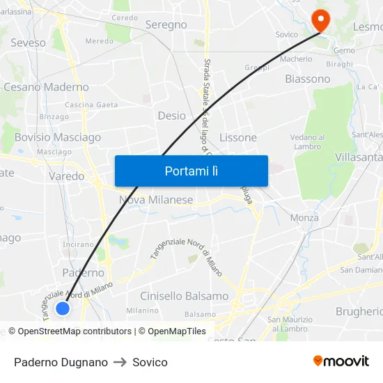 Paderno Dugnano to Sovico map