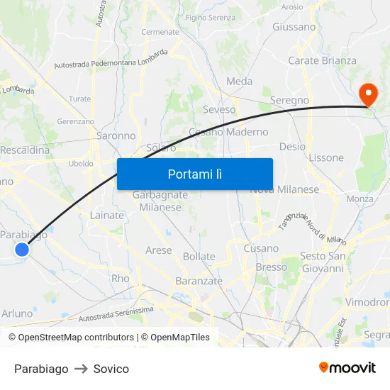 Parabiago to Sovico map