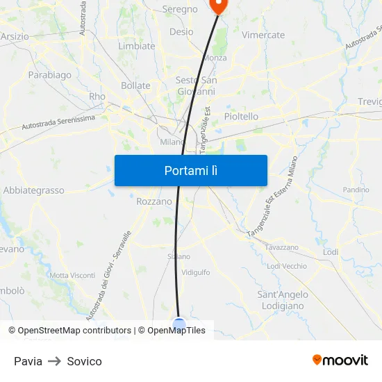 Pavia to Sovico map