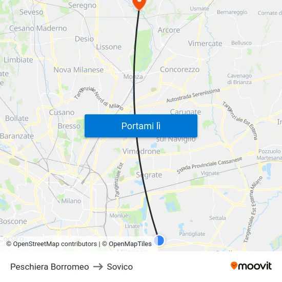 Peschiera Borromeo to Sovico map