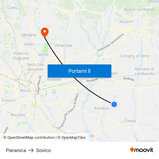 Pieranica to Sovico map