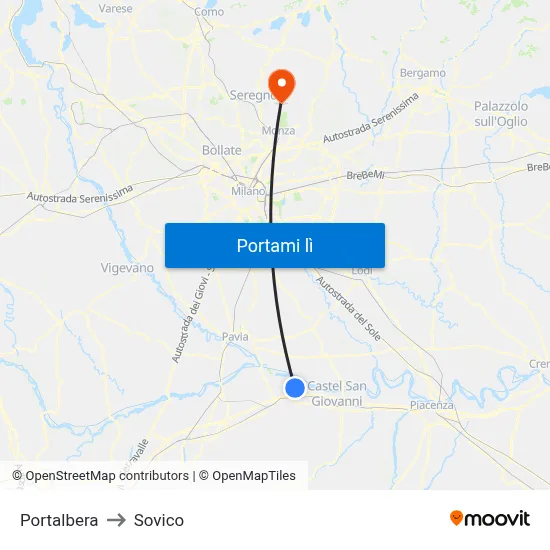 Portalbera to Sovico map