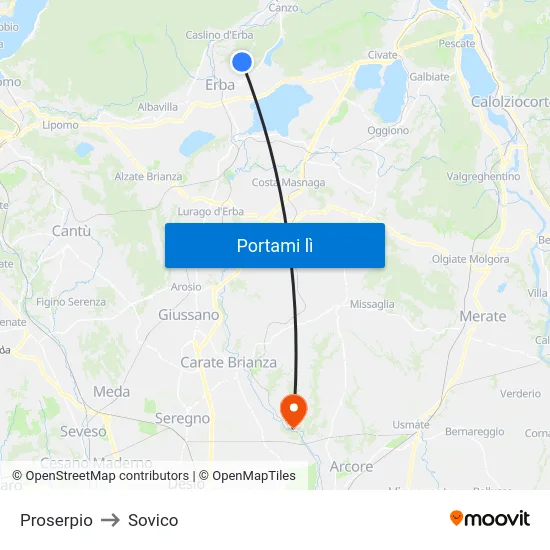 Proserpio to Sovico map
