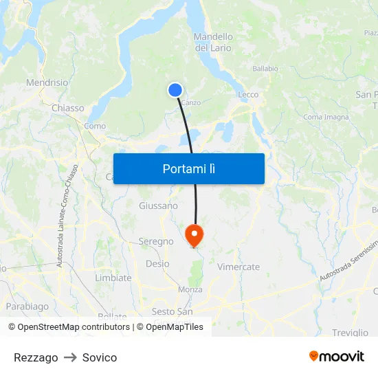 Rezzago to Sovico map