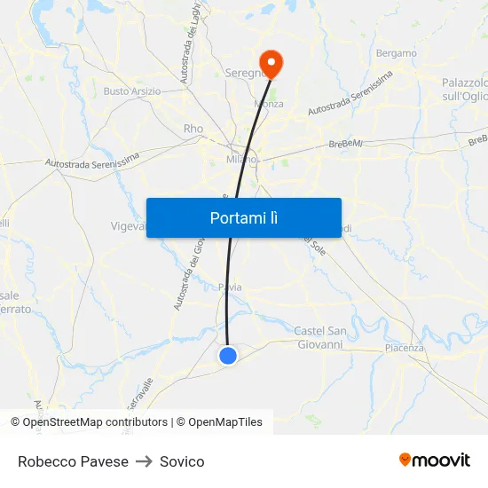 Robecco Pavese to Sovico map
