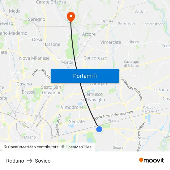 Rodano to Sovico map