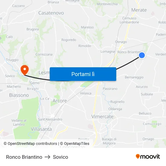 Ronco Briantino to Sovico map