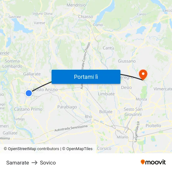 Samarate to Sovico map