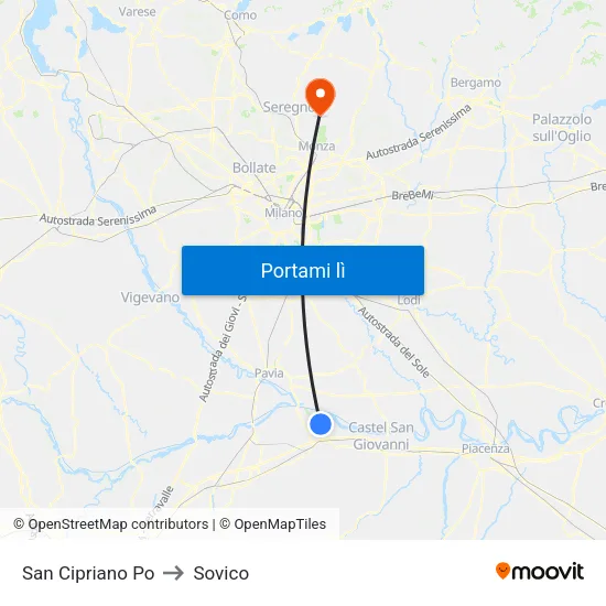 San Cipriano Po to Sovico map