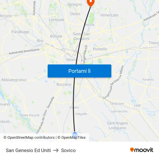 San Genesio Ed Uniti to Sovico map