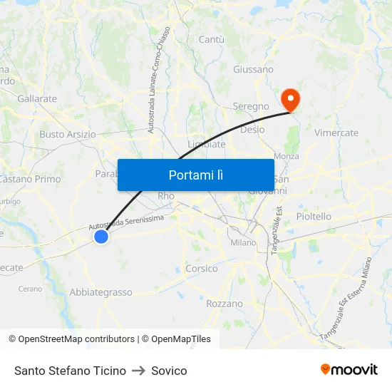 Santo Stefano Ticino to Sovico map