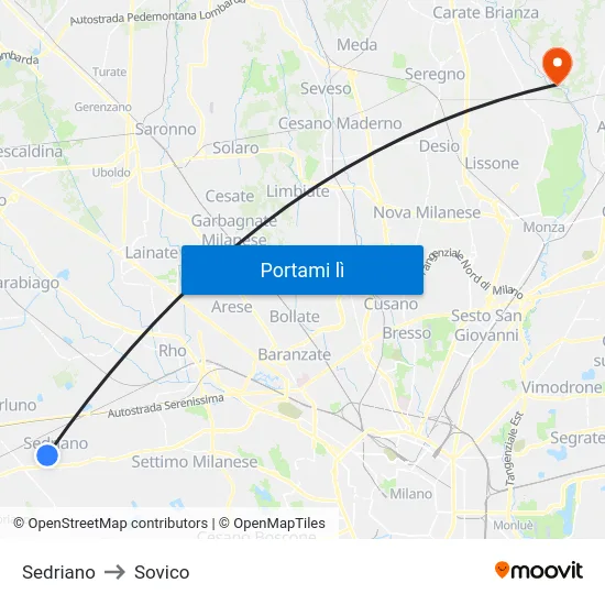 Sedriano to Sovico map