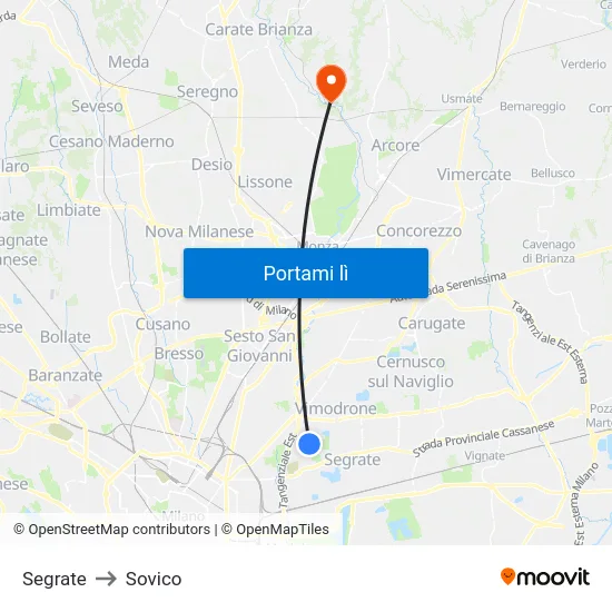 Segrate to Sovico map