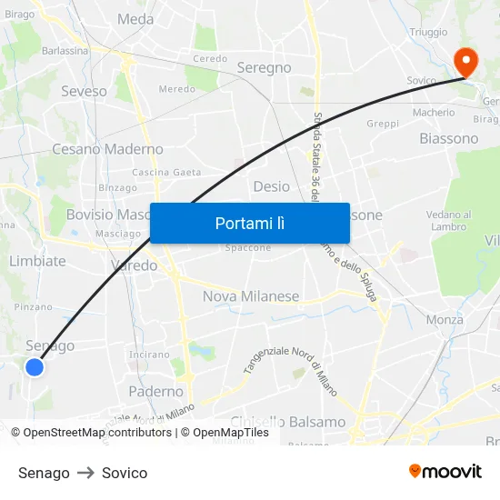 Senago to Sovico map