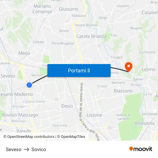 Seveso to Sovico map