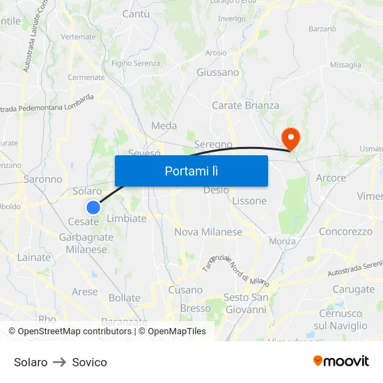 Solaro to Sovico map