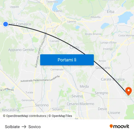 Solbiate to Sovico map