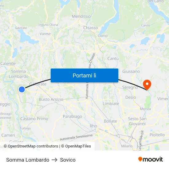 Somma Lombardo to Sovico map