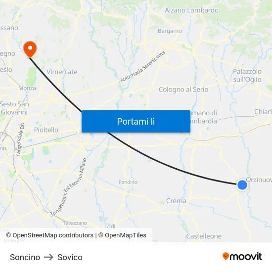 Soncino to Sovico map