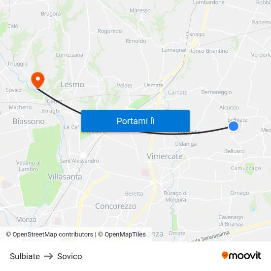 Sulbiate to Sovico map