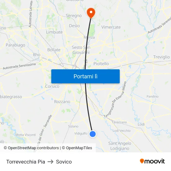 Torrevecchia Pia to Sovico map