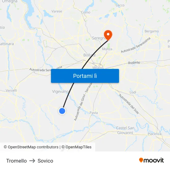 Tromello to Sovico map