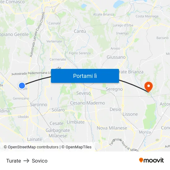 Turate to Sovico map