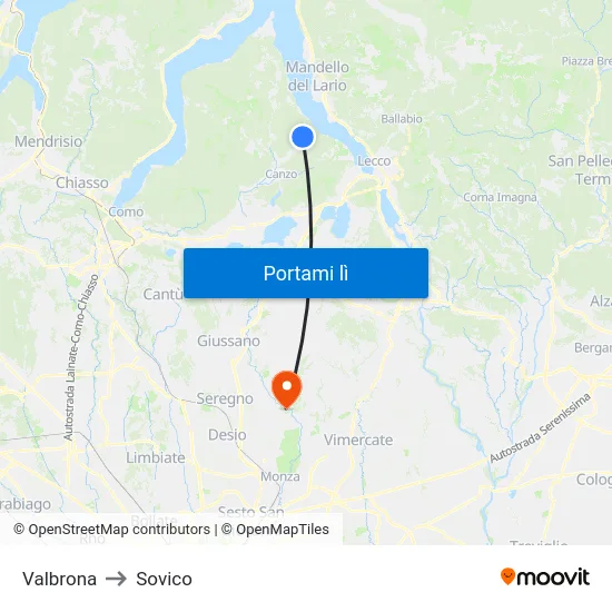 Valbrona to Sovico map