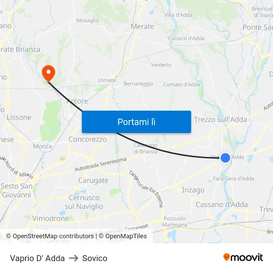 Vaprio D' Adda to Sovico map