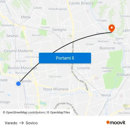 Varedo to Sovico map