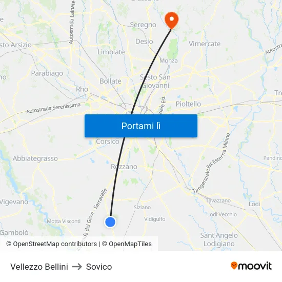Vellezzo Bellini to Sovico map
